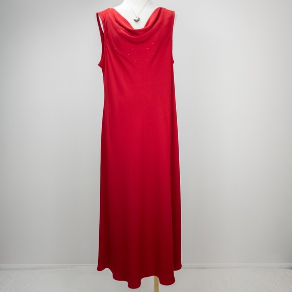 Red Maxi Cowl Neck SL Fashions Dress 2X Rhinestone Sleeveless Elegant Gown - Picture 1 of 5